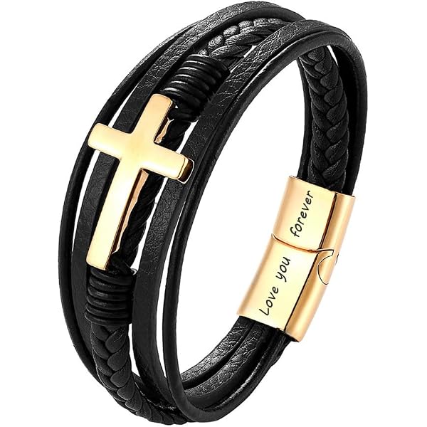 Amazon.com: Jennoria Personalized Mens Cross Leather Bracelet with